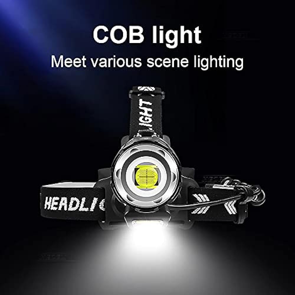 5000 Lumens Rechargeable Headlamp, XHP90 Super Bright LED Headlight with Power Bank Function, Headlamp, Waterproof Zoomable 4 Modes Tactical Headlamp for Hunting, Fishing, Camping