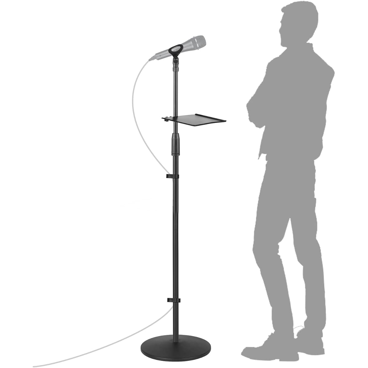 OUKMIC Microphone Stand Adjustable Karaoke Microphone Holder for Singing Universal Floor Standing Detachable Mic Stand Weighted Round Base Cable Clip Barrel Mic Clip and Tray for Kids/Adults