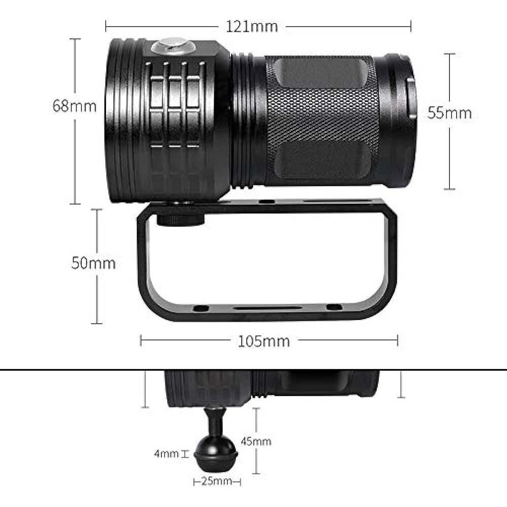 SecurityIng Diving Light, 8,000 Lumens, Underwater Light, Anti-Vibration, IPX-8 Waterproof, 500 Meters, Diving 80 Meters, 3 Light Colors, 8 Dimmable Modes, Underwater Flashlight, Diver Light, Diving,