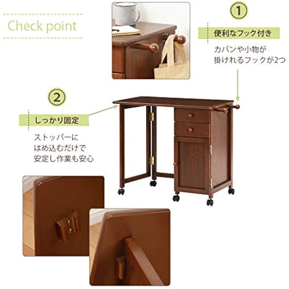 Hagiwara Folding Desk Study Desk with Casters Natural Width 80 Dedicated Chair Sold Separately [Integrated Storage Wagon] 1 VT-7370NA
