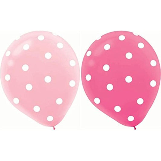 AnnoDeel 50-Piece 12-Inch Pink Polka Dot Rubber Balloons for Birthdays and Weddings