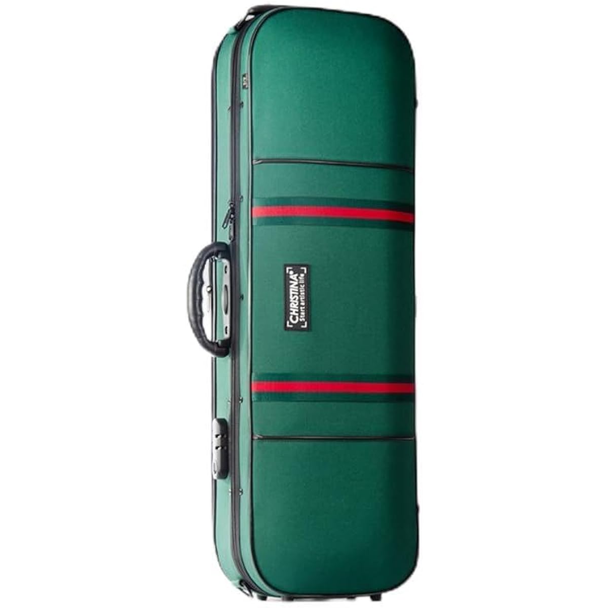 Christina 4/4 Full Size Violin Canvas Oxford Case with Combination Lock, Built-in Hygrometer, Shoulder or Carry Strap (BVE) (Green)