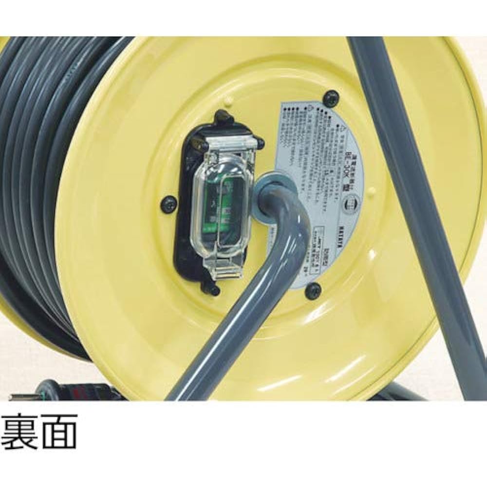 HATAYA Cord Reel, Outdoor (Rainproof), 100V Type, Cord 30m, Thickness 2.0㎟, Earth Leakage Breaker, Grounded, Built-in Temperature Sensor, Fukutobi Plug Specification, 3 2P/2P Grounded Rainproof Outlets, Outlet Rainproof Cap Comes with built-in pilot lamp