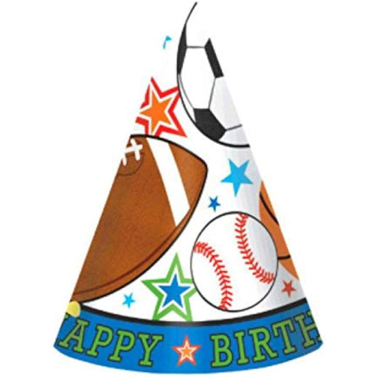 (Sports) - Amscan Superstar Ball Sports Birthday Cone Party Hats, Multicoloured, 16cm