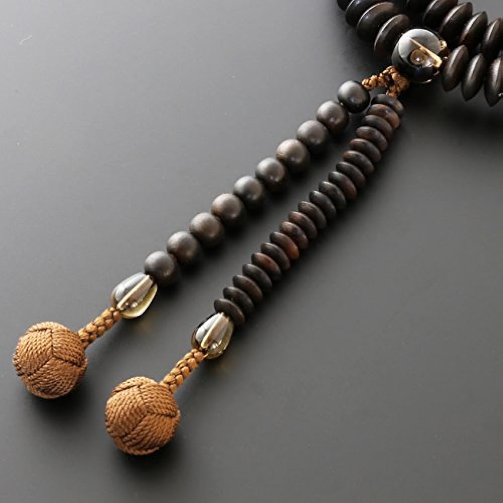 Kyoto Buddhist Altar Hayashi Prayer Beads Tendai Sect Plain Striped Ebony with Brown Crystals (For Men) Official Ceremony [Bead Bag Set] SM-084 Kyoto Prayer Beads