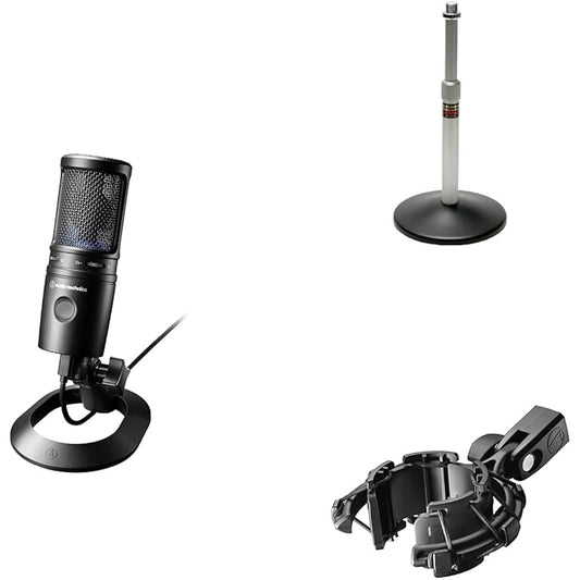 Audio-Technica AT2020USB-X USB Condenser Microphone & AT8652 Tabletop Microphone Stand & AT8455 Shock Mount
