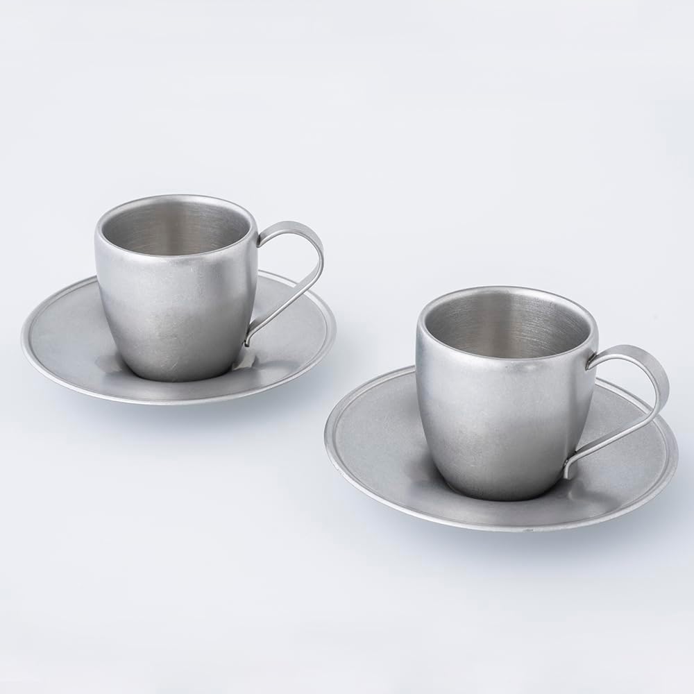 VINTAGE INOX Vintage Inox DW Cup & Saucer Gift Made in Japan VINTAGEINOX [Authorized Product] Cafe Restaurant Tea Coffee Stainless Steel Aging Processing Unbreakable Dishwasher Safe Present Gift 100ml Set of 2 Customers