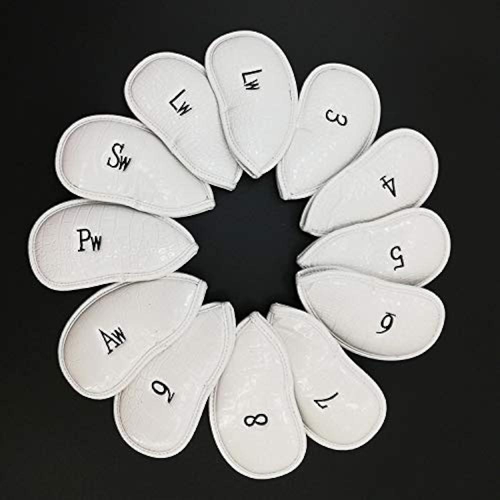 Golf head cover iron cover set, synthetic leather (3-9, Aw, Pw, Sw, Lw, Lw), numbered 12 pieces, for both left and right hands, flexible waterproof material, lightweight fabric, protective