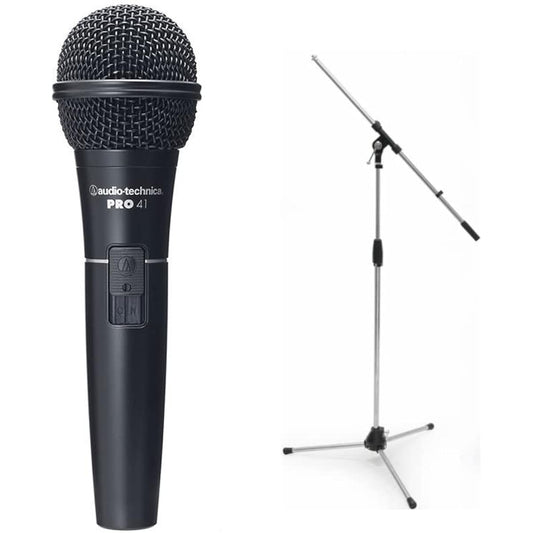 audio-technoca Audio-Technica PRO41 Dynamic Microphone with Switch, XLR Cable, Dedicated Pouch, Microphone Holder Included + MS09C Boom Microphone Stand