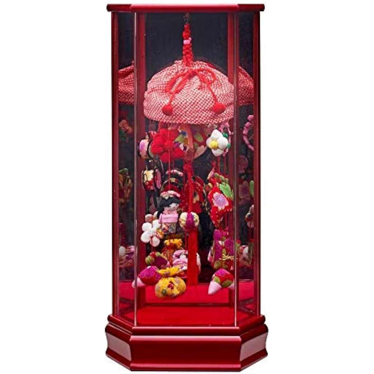 Hanging ornament in a case, red, small, hexagonal acrylic case (fn3-h68) Hina dolls