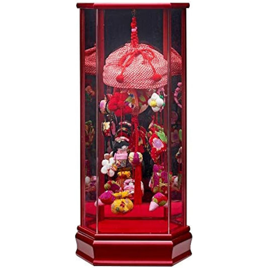 Hanging ornament in a case, red, small, hexagonal acrylic case (fn3-h68) Hina dolls
