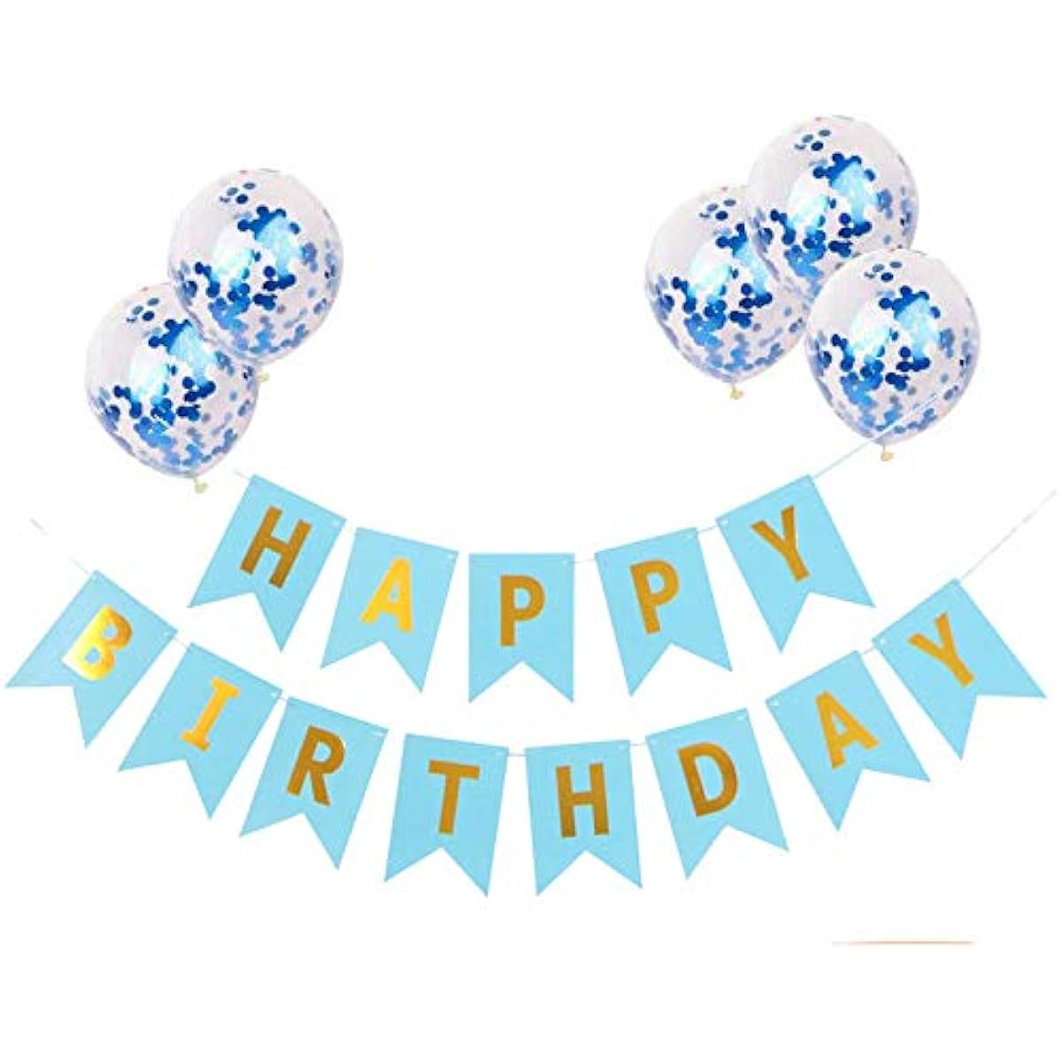 GRAND SHOP 50821 Balloon Confetti and Blue Happy Birthday Banner Combo