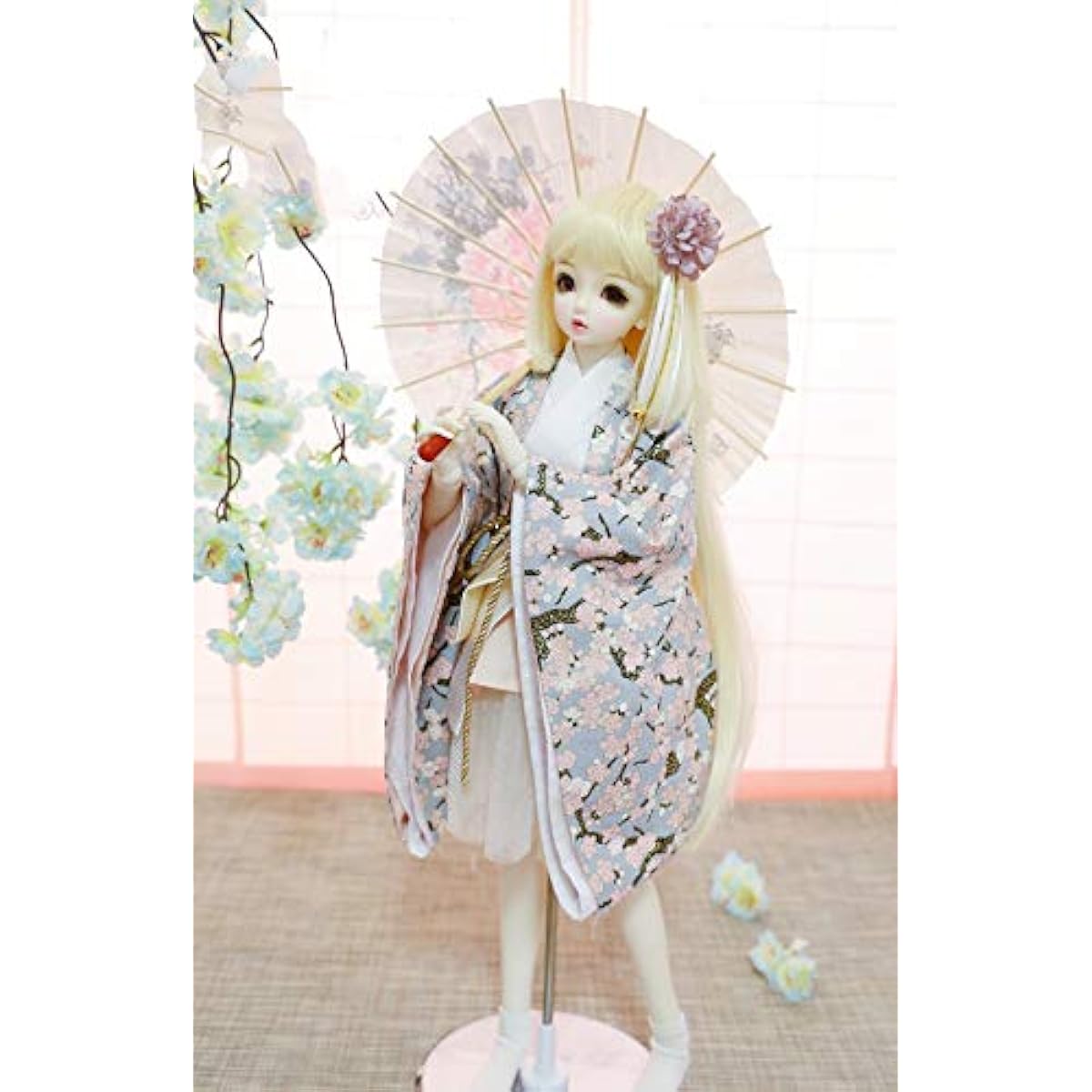 Doll Japanese Clothing Kimono Set Long-sleeved Kimono Yukata with Shoes Doll Fireworks Festival Outfit Doll Costume 4-piece Set (1/3 Doll)