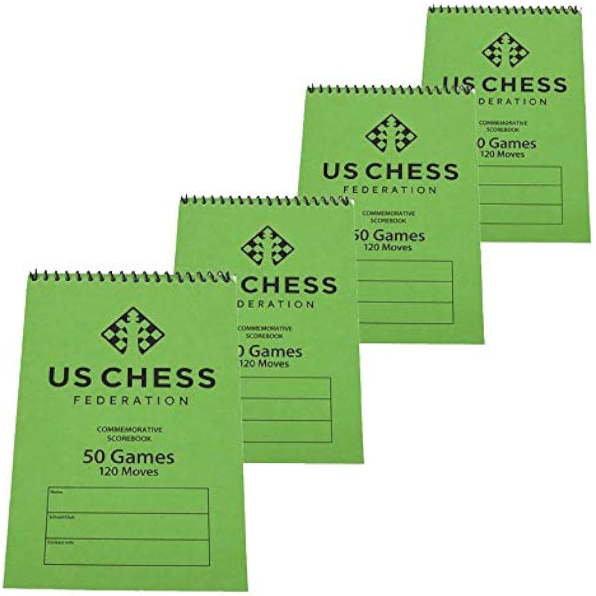 United States Chess Federation Memorial Spiral Chess Scorebook - Green - (120 moves/games) (4 packs)