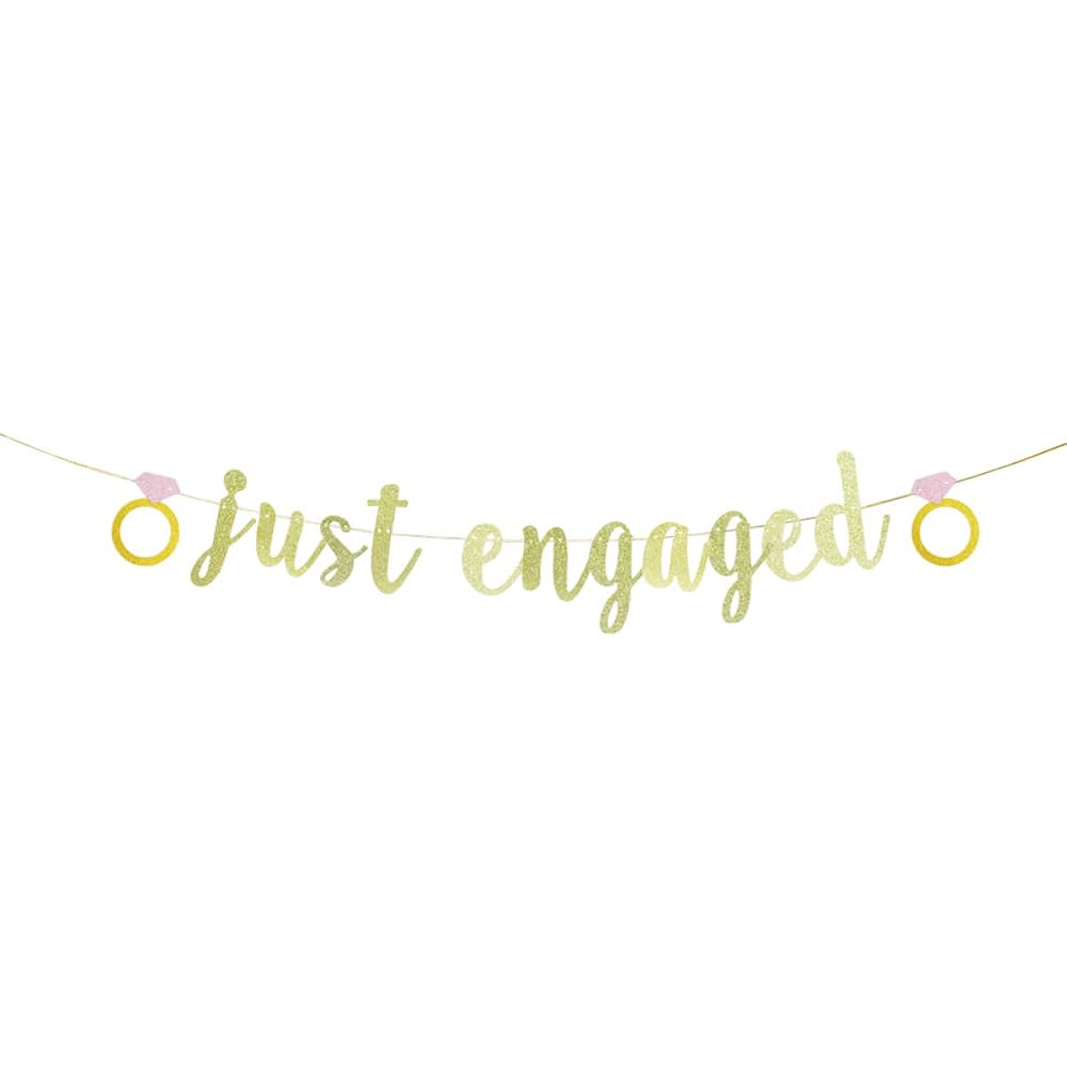 JENSENLIN Just Engaged Banner Engagement Bridal Shower Bachelorette Wedding Party Decorations (Gold Glitter).