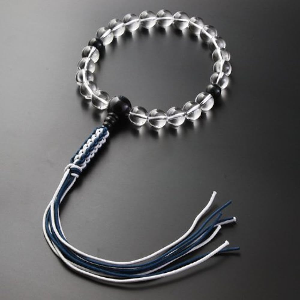 Kyoto Buddhist Altar Hayashi Prayer Beads Braided Cord Tassel Genuine Crystal Blue Tiger Eye Stone Tailoring (For Men) Jodo Shinshu Honganji [Hawkseye] [Bead Bag Set] M-083 Kyoto Prayer Beads