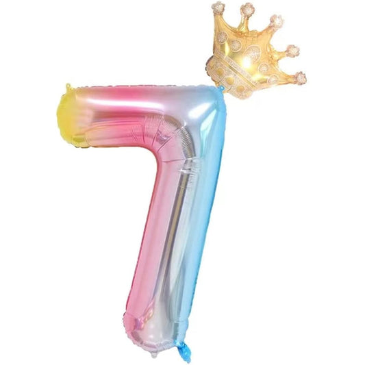 40inch Rainbow Gradient Number 7 Crown Balloon Set 7th Birthday Balloons for Kids Kids Birthday Party Decorations (7)