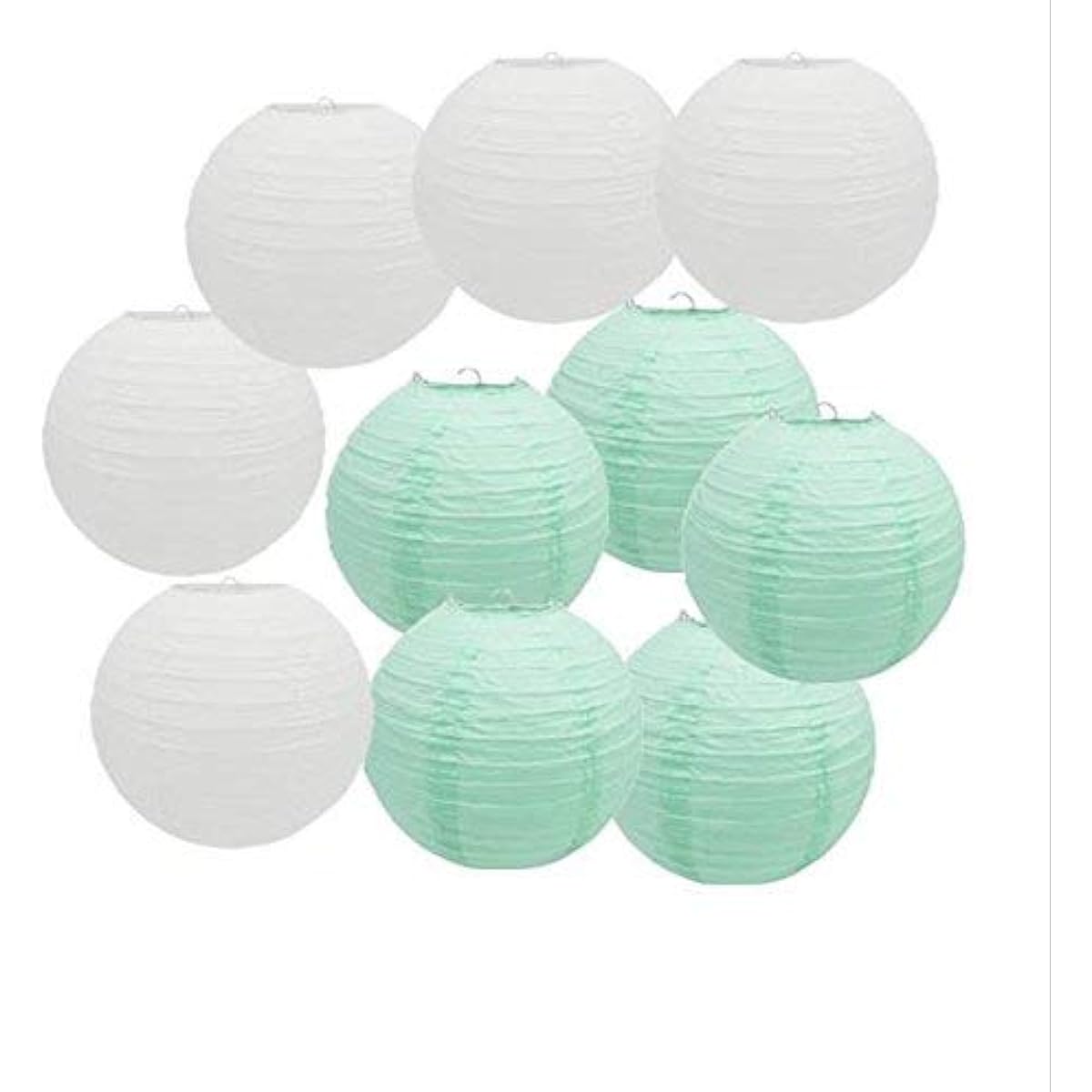 Since 5pcs White + 5pcs 8inch Mint Green Round Paper Lanterns, Wedding, Baby Shower, Girls Party Paper Hanging Decorations.