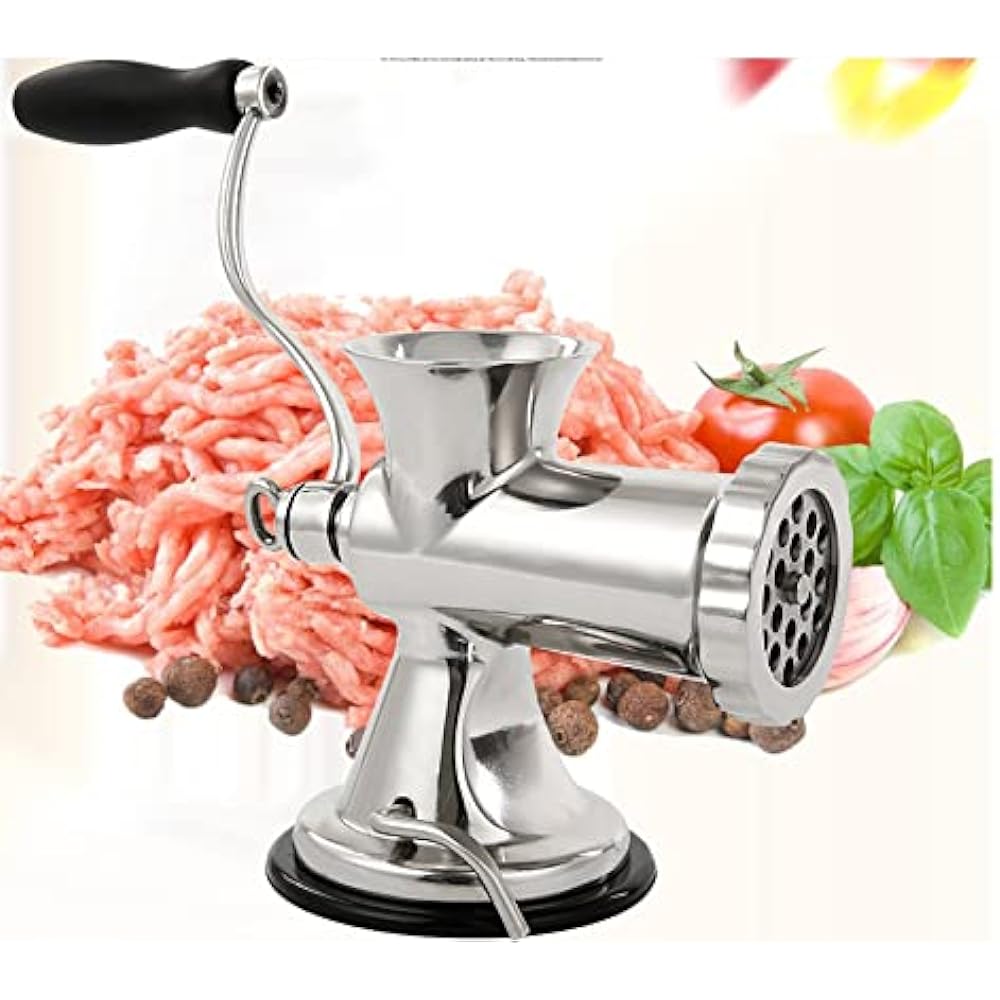 KUWAN Mincing Machine, Manual Mincer, Meat Grinder, Manual Home Use, Suction Cup Meat Grinder, Intestine Stuffing, Meat Mincer, Tabletop Mincer, Stainless Steel, Chopping, Washing with Water