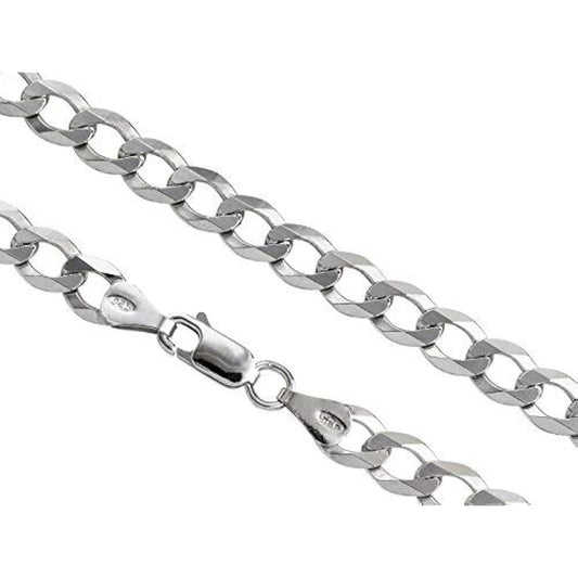 Aka Gioielli® - Flat curb chain, diamond cut 6.3 mm, 925 sterling silver, rhodium plated, necklace length: 45 50 55 60 65 75 cm