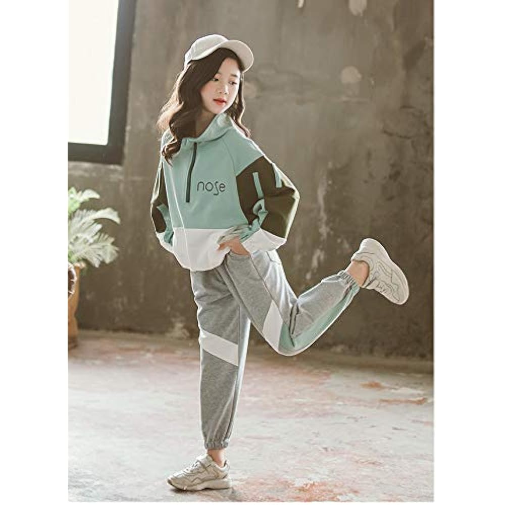 [ANGELCITY] Jersey Children's Clothing Girls Sweatshirts Long Sleeve Top and Bottom Set 2 Piece Set Simple Athletic Wear Korean Style Stylish Outerwear Spring Autumn Casual HIPHOP Dance Costume L01