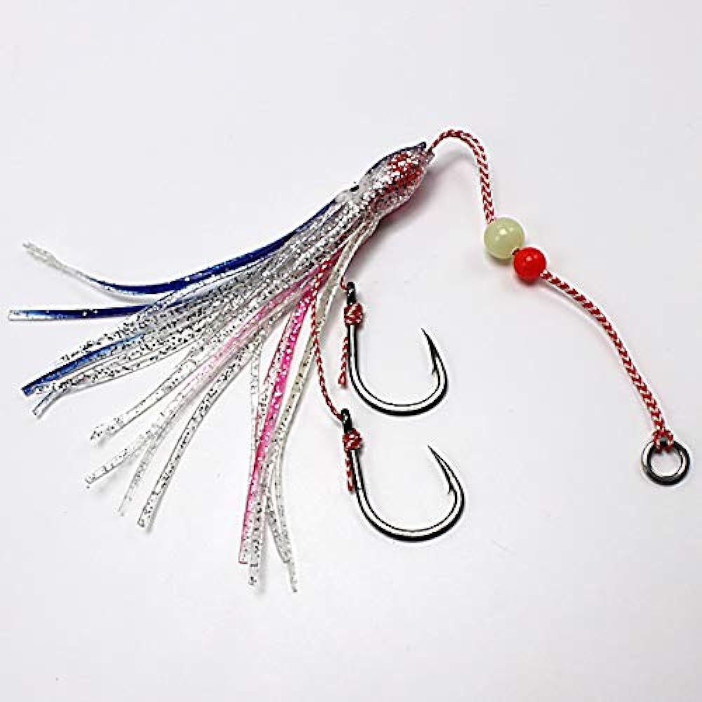 Wellvie Octopus Bait Octopus Fishing Tackle Tagri Lead Replacement Needle Inch 11.5cm Hairtail with Luminous Beads Root Fish Fishing Large Migratory Fish (5 Colors/Set of 10)