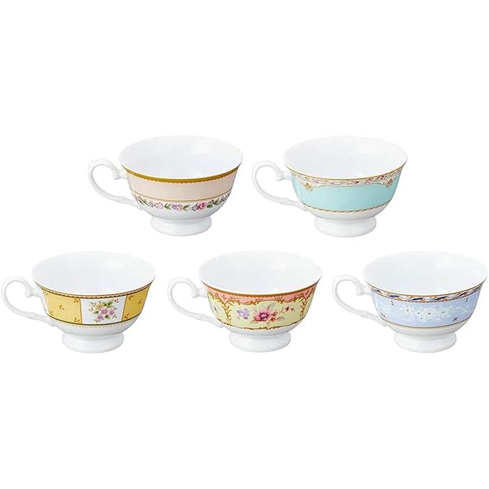 NARUMI Cup Saucer Set Floral Boutique 210cc Floral 5 Pattern Set Stylish Gorgeous Wedding Gift Present Microwave Warmable Made in Japan Gift Box Included Wrapped 41721-33459AZ