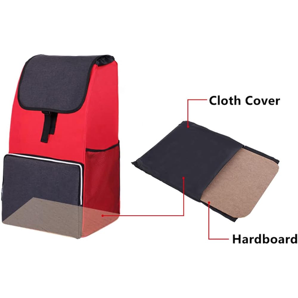 Falytemow Foldable Shopping Cart with Wheels Oxford Fabric Trolley Bag Foldable Reusable Tote Bag Shopping Cart for Travel Home Kitchen Supermarket (Black and Red)