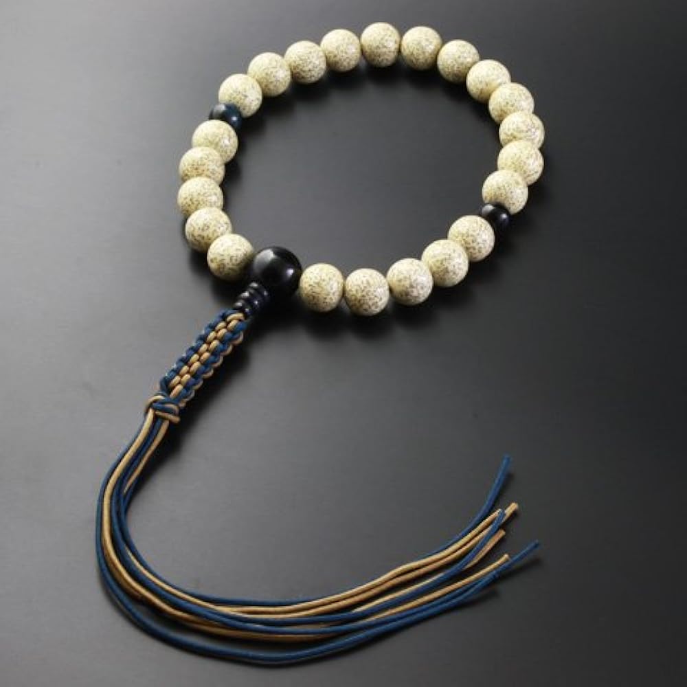 Kyoto Buddhist Altar Hayashi Prayer Beads Braided Cord Tassel Star Moon Bodhi Tree Blue Tiger Eye Stone Tailoring (For Men) Jodo Shinshu Honganji [Hawkseye] [Bead Bag Set] M-092 Kyoto Prayer Beads