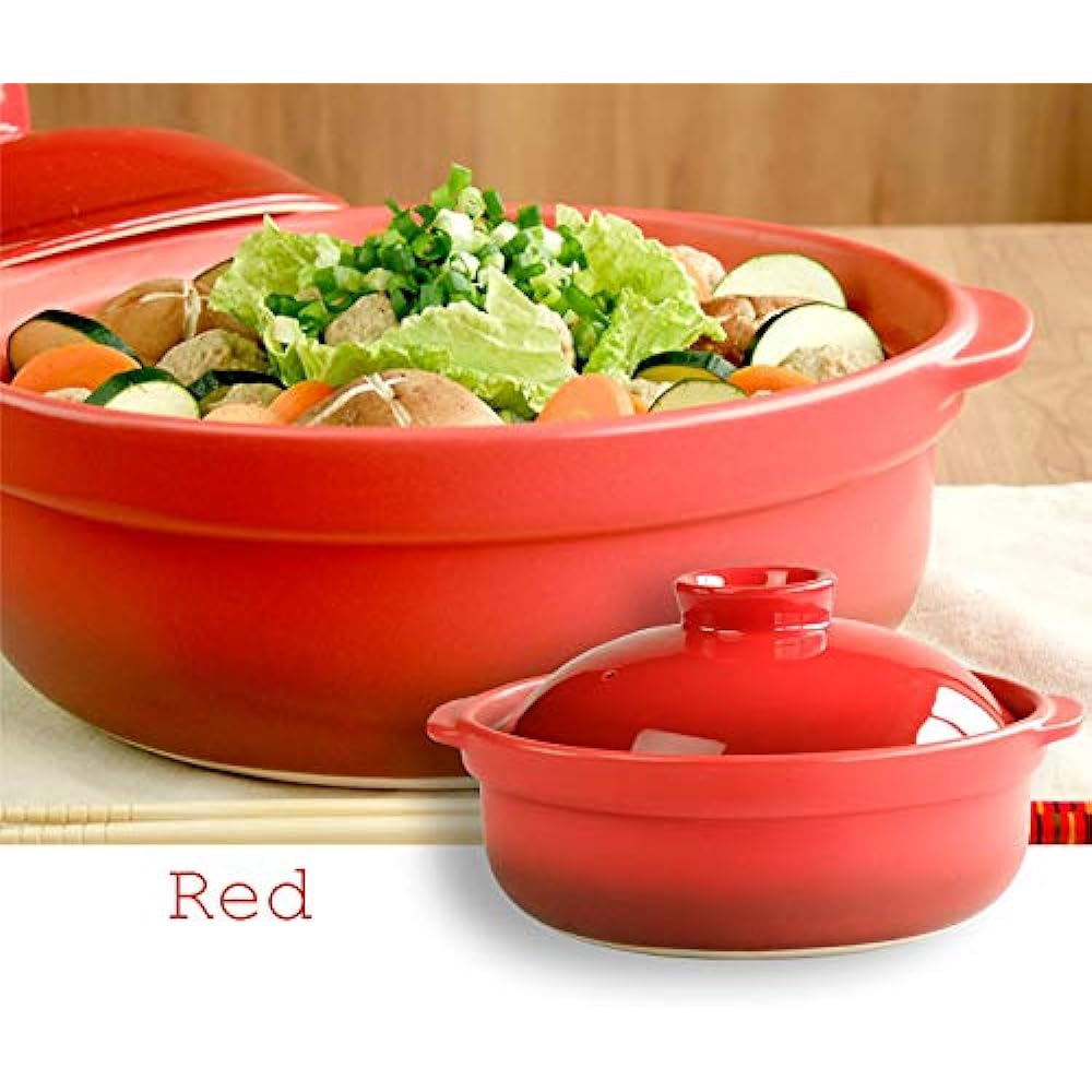 Mino Sarara Earthen Pot, IH Compatible, No. 9 Earthen Pot, Heat Resistant Banquet Baking Earthen Pot, For 4 to 5 People, Heat Resistant Tableware, Made in Japan, Heat Source Color: IH Compatible, Red