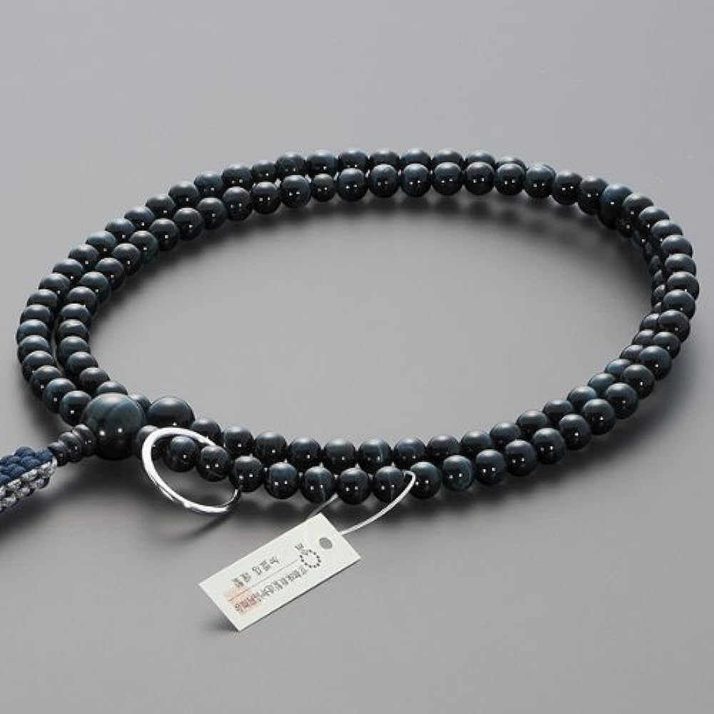 Buddhist altar shop Takita Shoten Prayer beads Soto sect authentic rosary [for men] Blue tiger eye stone shaku 2 pure silk string tassel ◆ Kyoto rosary, main rosary, two-wheeled rosary, Zen sect, official rosary [issued by Takita Shoten, Kyoto rosary mak