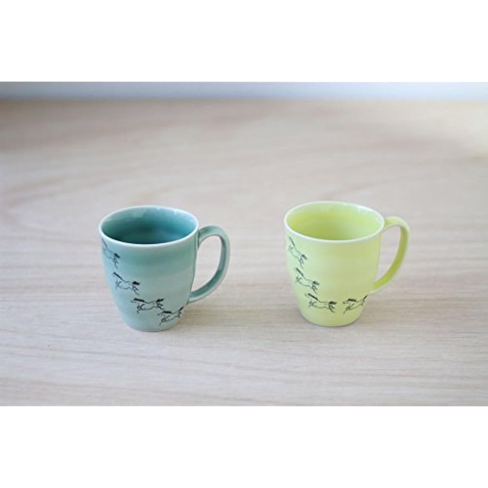 Ohori Soma Ware Matsunaga Kiln Uma Kuyukihisa (Successful) Mug 2 Colors Pair Set Green Yellow
