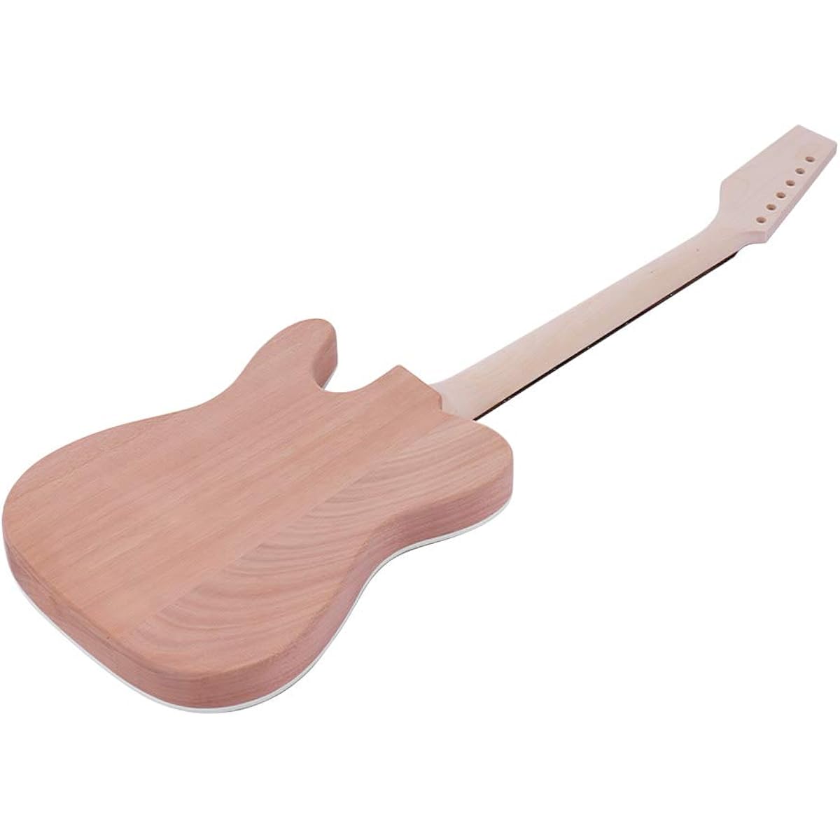 Bulaned Tele Style Unfinished Electric Guitar DIY Kit Mahogany Body, F Sound Hole Maple Wood Neck Rosewood Fingerboard