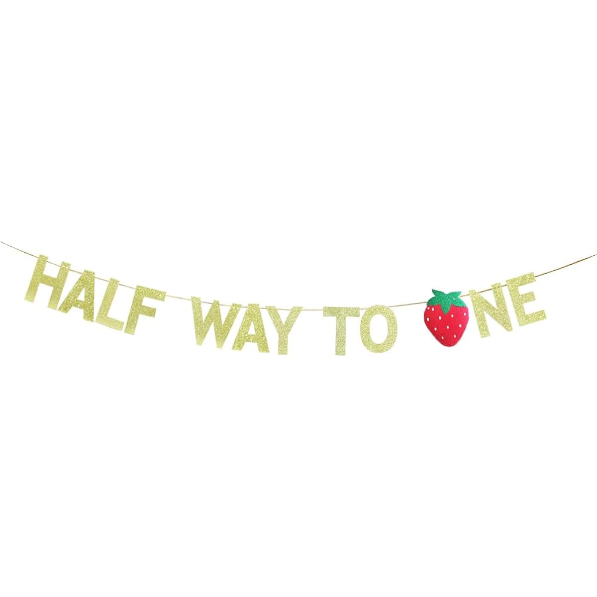 JENSENLIN Half Way Two One Banner for Baby's 6 Month Birthday Party Decorations Strawberry Theme Baby Shower Birthday Party Favors (Gold)