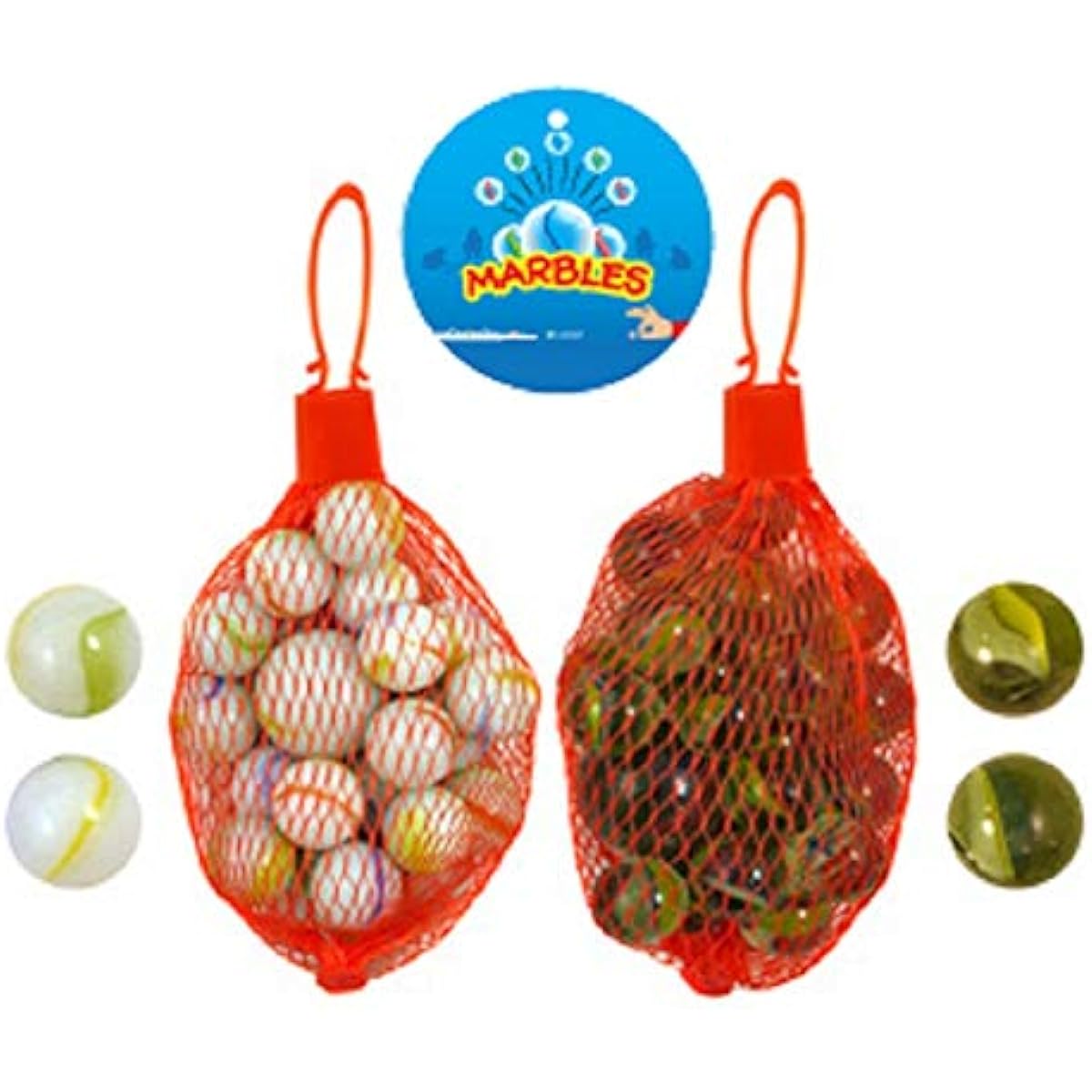The Home Fusion Company Traditional Classic Glass Marbles Kids Game - 20 Marbles in a Net
