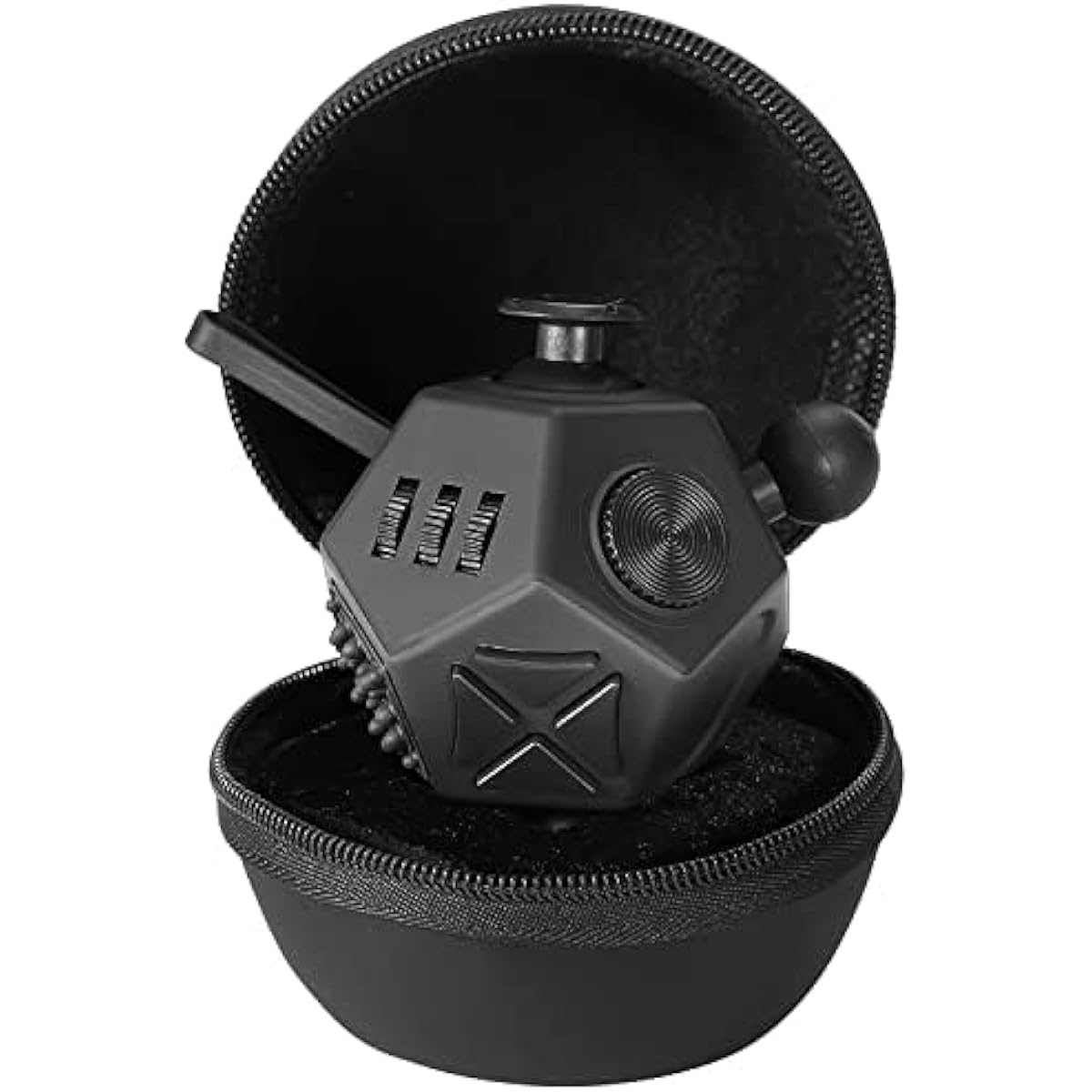 PILPOC theFube Fidget Cube Dodecagon 12 Sides - Fidget Cube Dice with Carry Case, Durable, Relieves Stress and Anxiety for ADD/ADHD/OCD (Black)