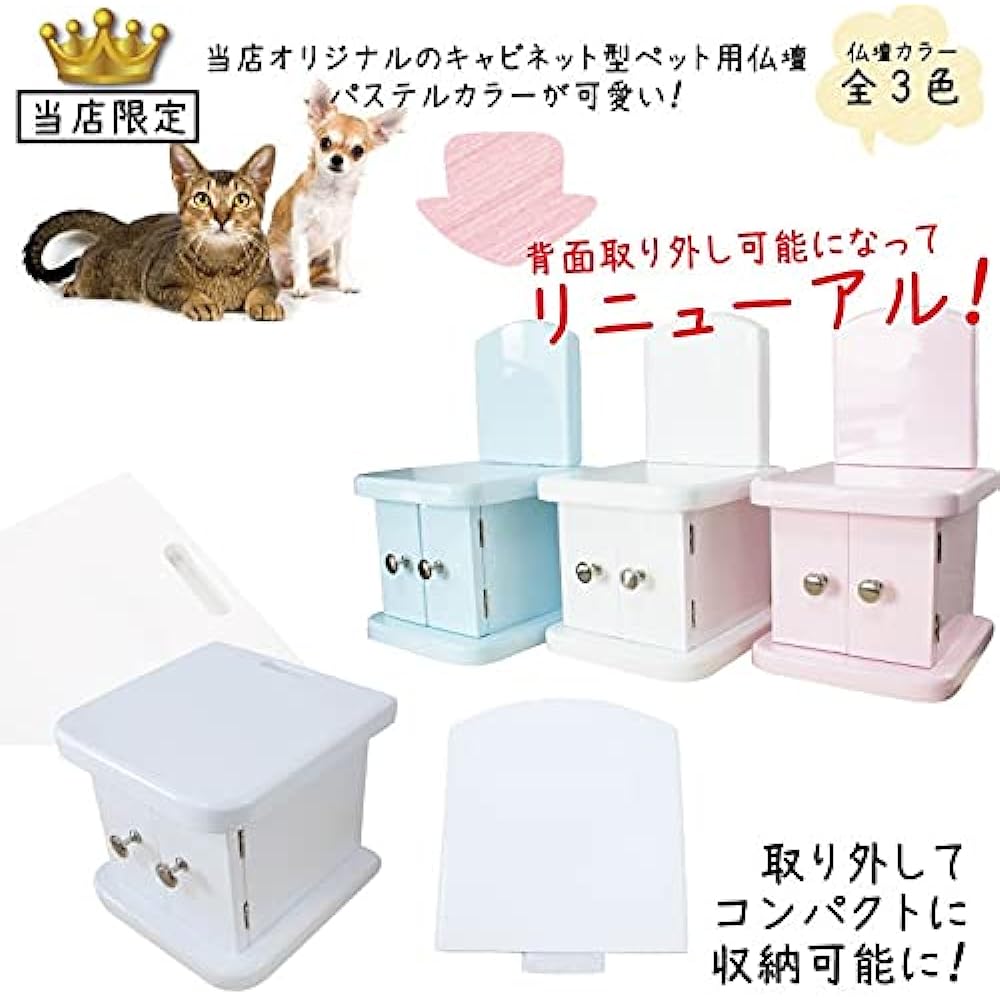 Pet Buddhist Altar Cabinet, Pastel Color, Removable Back, Buddhist Altar Only, Storage for Urns up to 4 inches, Pet Memorial, Cute, Mini Buddhist Altar (Blue)