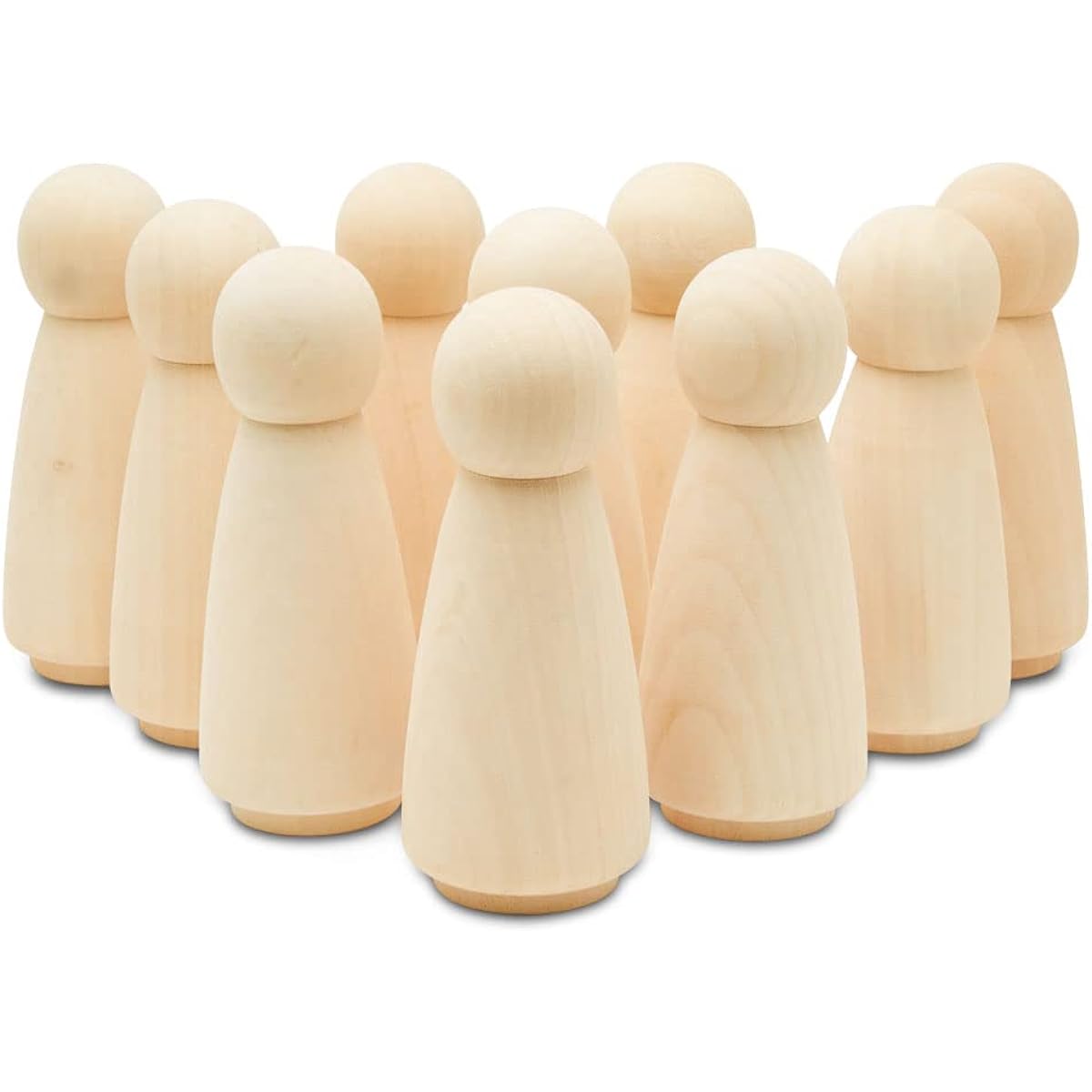 Woodpeckers Large Wooden Peg Dolls 5-1/2 Inch Mommy/Angel Shape Peg People Birch Unpainted Wood Dolls Pack of 5