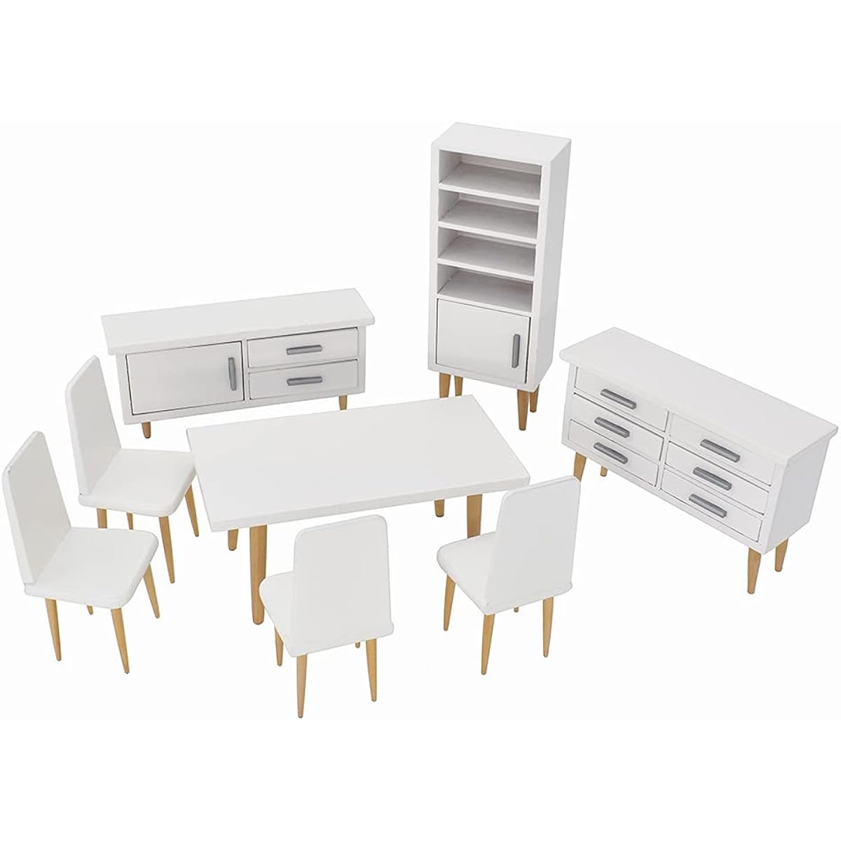 EiLAND Dollhouse Furniture Dining Table Chair Cabinet Miniature Dollhouse Dining Room (Modern)