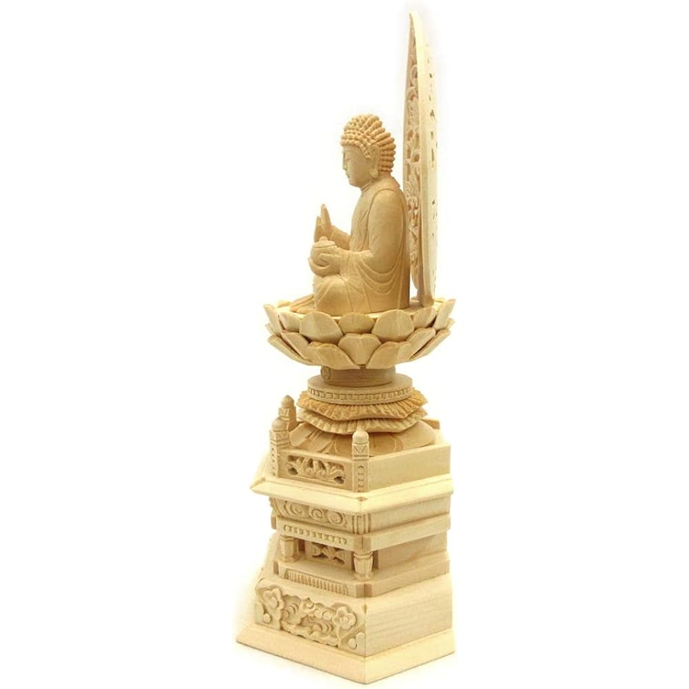 Kurita's special Buddha statue [Tathagata] Yakushi Nyorai seated statue 2.0 dimensions (total height 24.5 cm, width 11.5 cm, depth 8.5 cm) High quality wood carving made of cypress wood Grass light back hexagonal stand 698