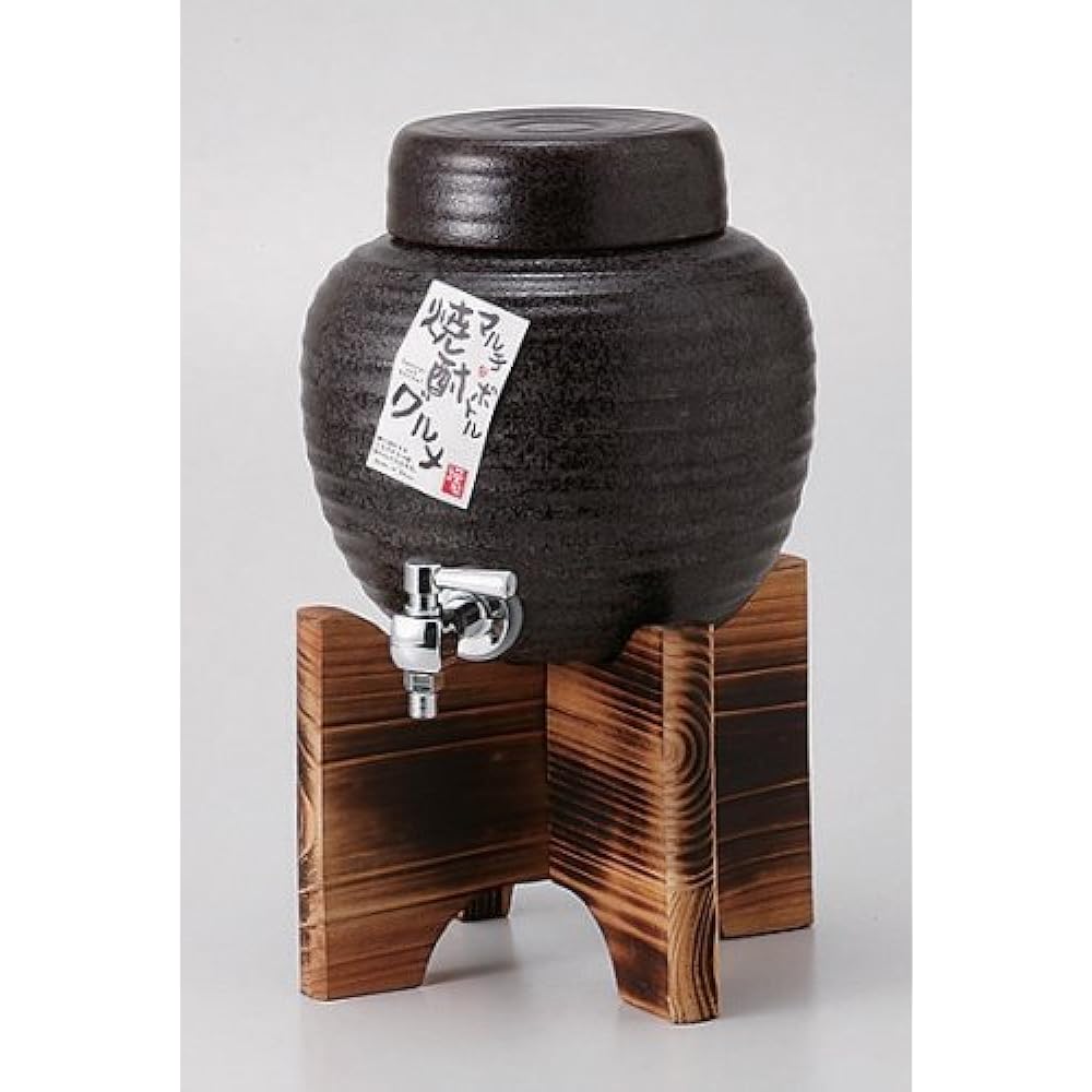 Saikaitoki Hasami Ware Shochu Server Multi-Server Black Ceramic Glaze Blown Pattern 1.8L with Wooden Stand Made in Japan 85697