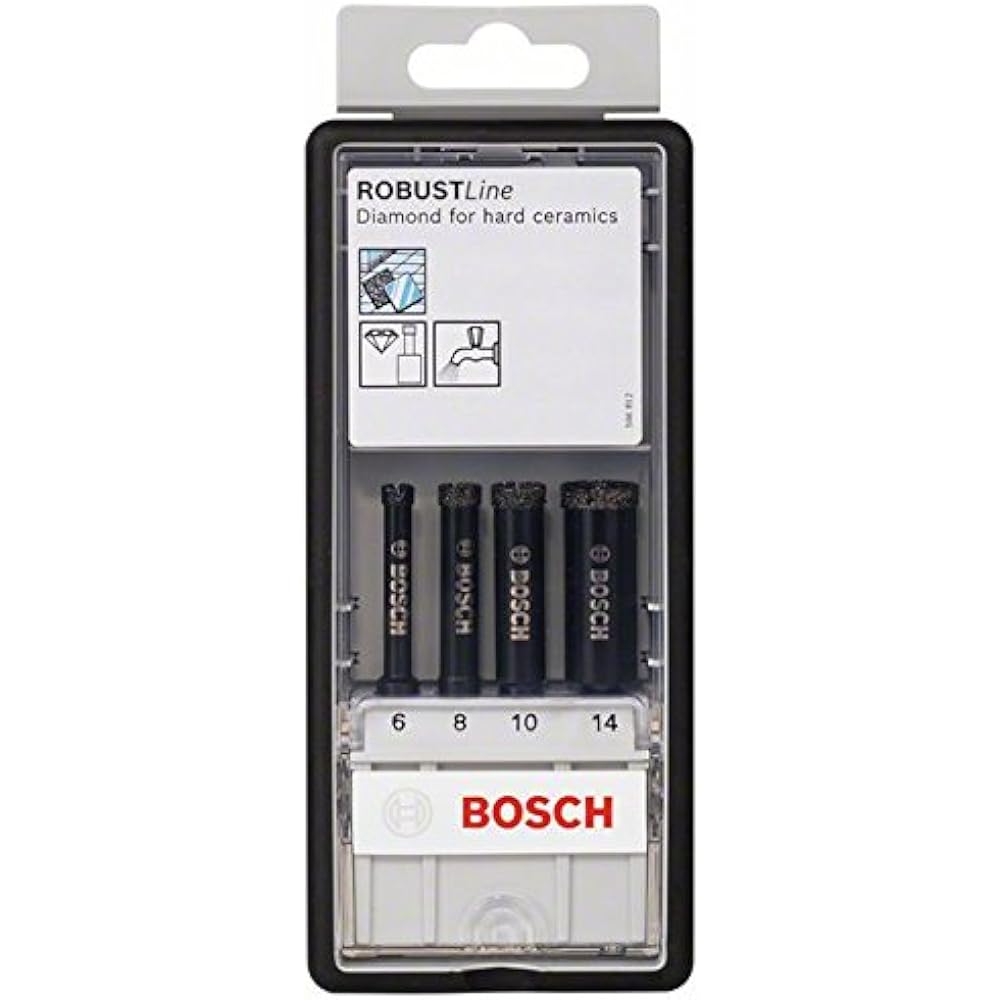 BOSCH Diamond Drill Bit Set of 4 for Porcelain Tile (6, 8, 10, 14mmφ) 2607019880 (Metal/Metalwork)