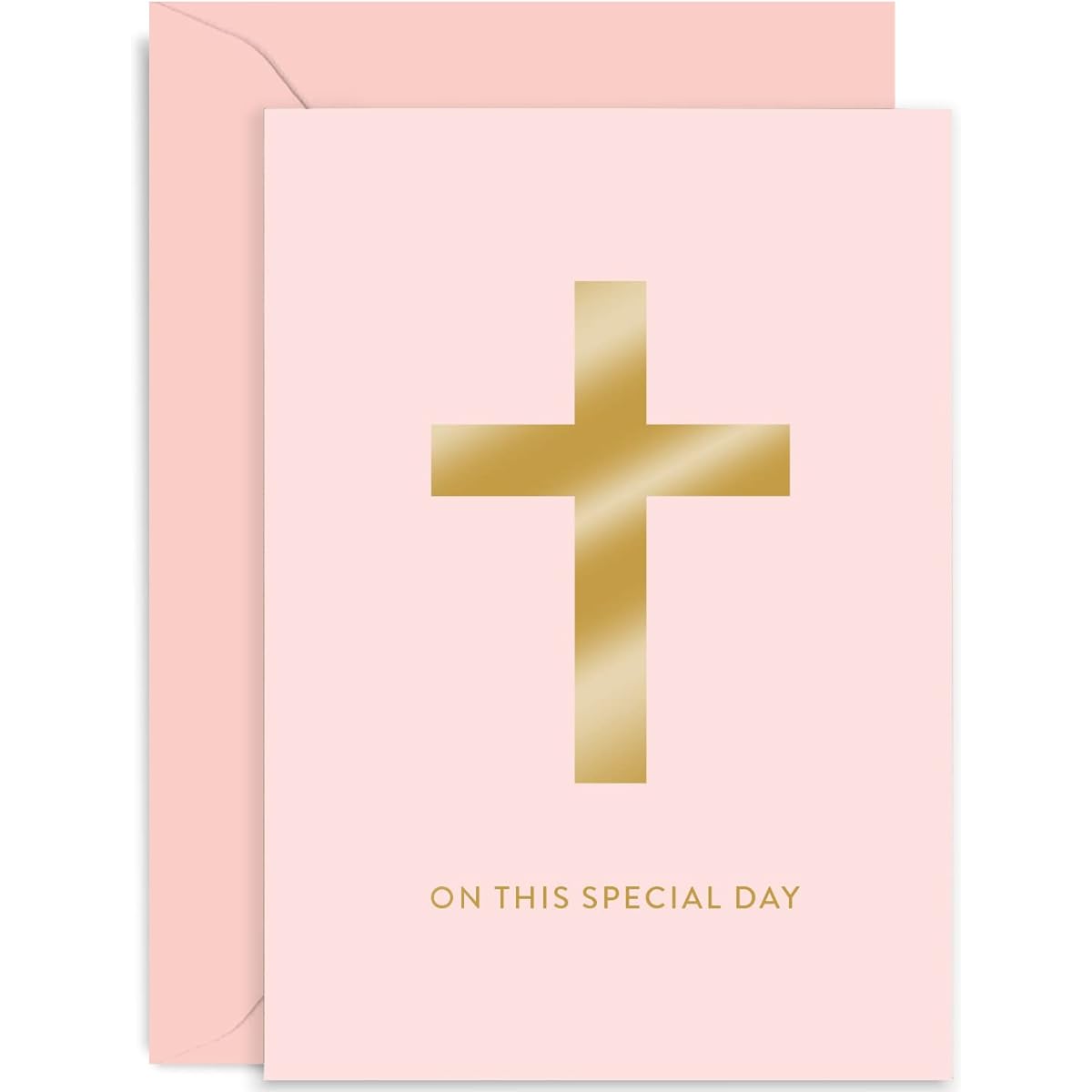 Old English Co. Baptism Card for Girls - Pink Cross Gold Foil Card - Baptism Baby Name Day - Niece, Girl, Daughter, Granddaughter, Granddaughter | Blank Inside, Envelope Included