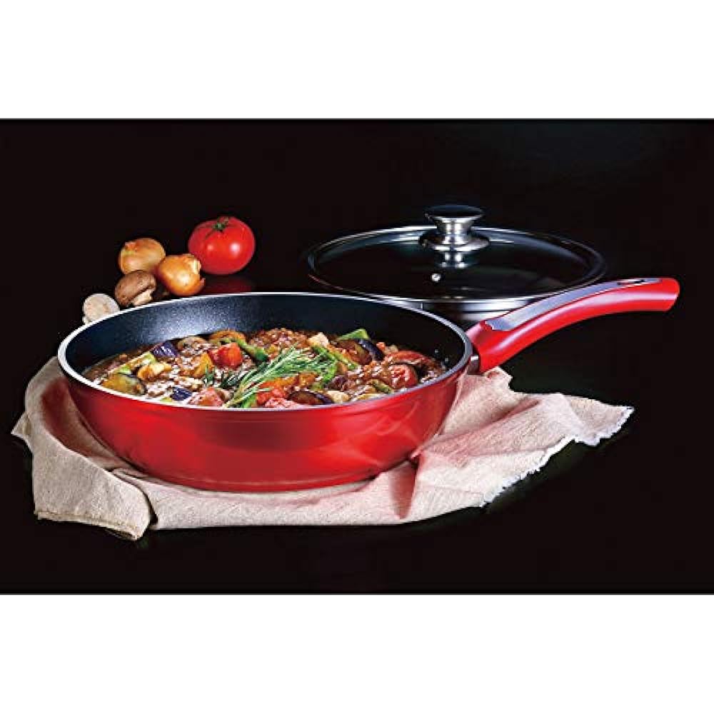 D&S PFOA-free, non-stick frying pan, IH compatible, 28cm lid included, 2-layer fluorine coating, thick bottom structure, non-stick, easy to clean, notifications when to add ingredients (thermo feel system) DSTF28-BKRE