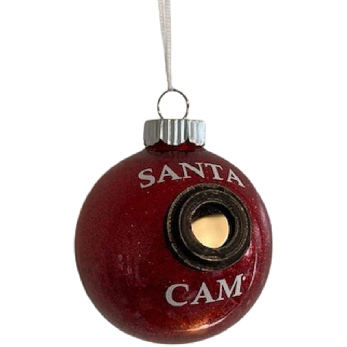 Santa Cam Red Glitter Ball Christmas Ornament