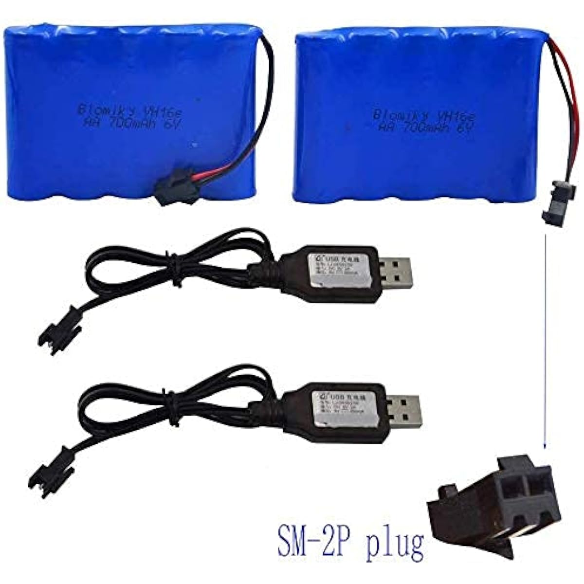 Blomiky 6.0V 700mAh Ni-CD AA Rechargeable Battery Pack with SM2P Plug and 2 USB Charging Cables Compatible with Old Version 11.5 Inch Amphibious Stunt RC Car/6V 700mAH and USB 2