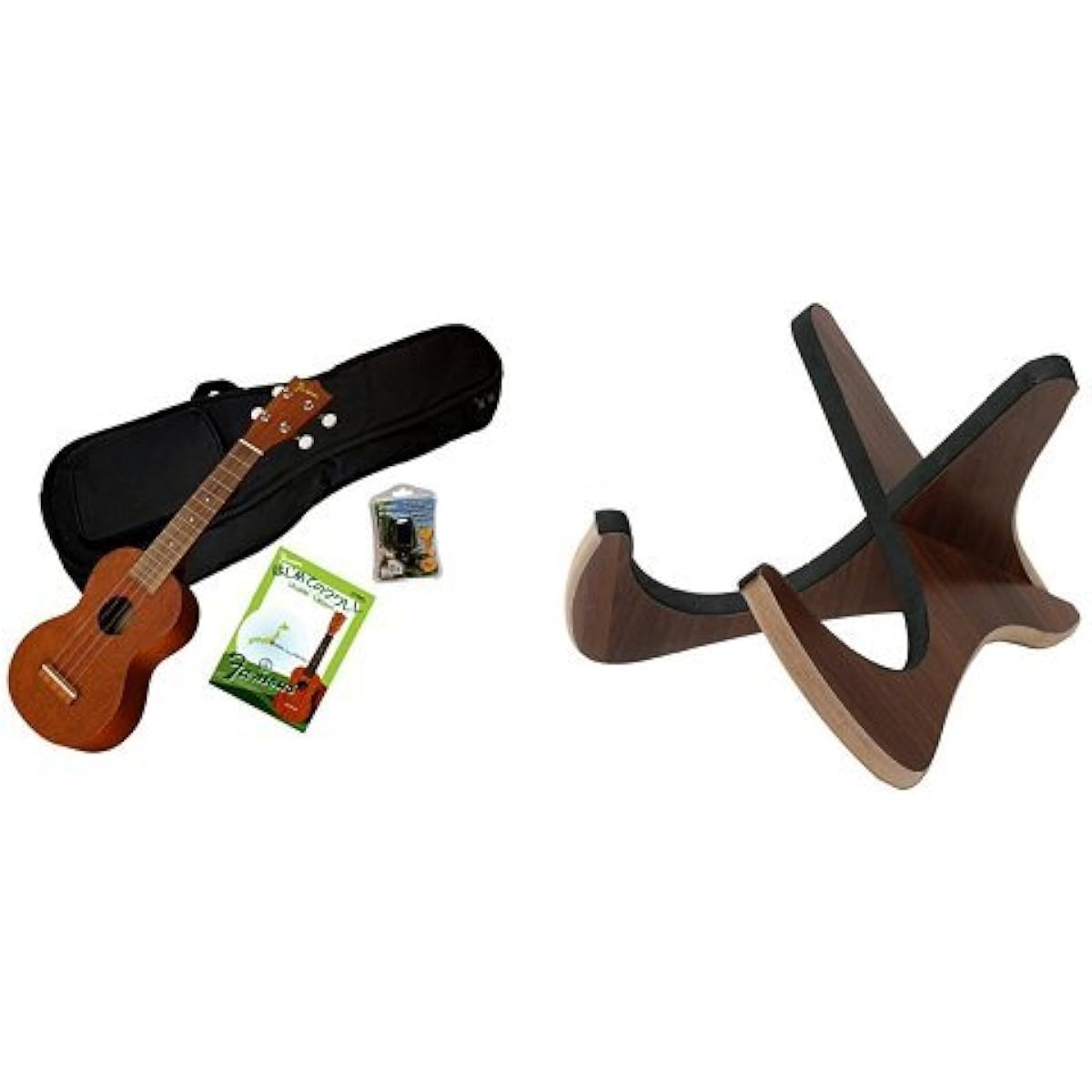 Famous Soprano Ukulele Set FS-1G and Wooden Stand US-02