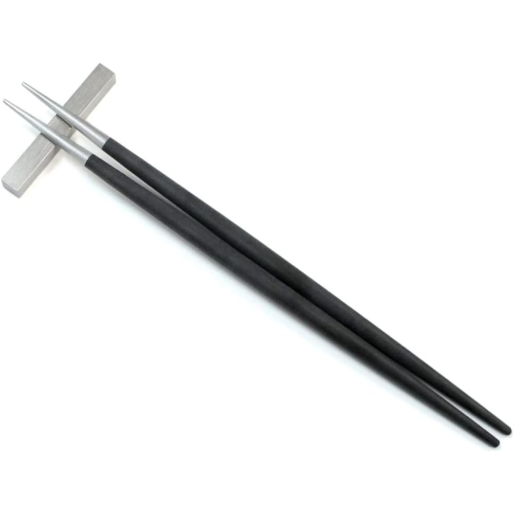 Cutipol GOA Chopsticks + Chopstick Rest Pair Gift Box (Black/Silver)