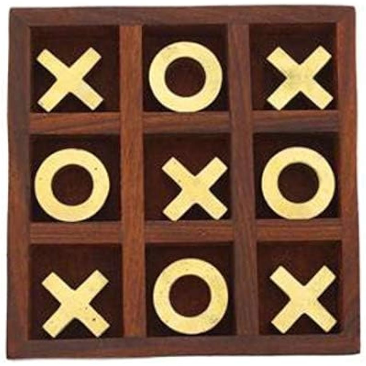 DREAMZBERRY Wooden Puzzle Tic Tac Toe Indoor Outdoor Zero Cross Board Game for Adults (7 x 7 Inch Brass Top)
