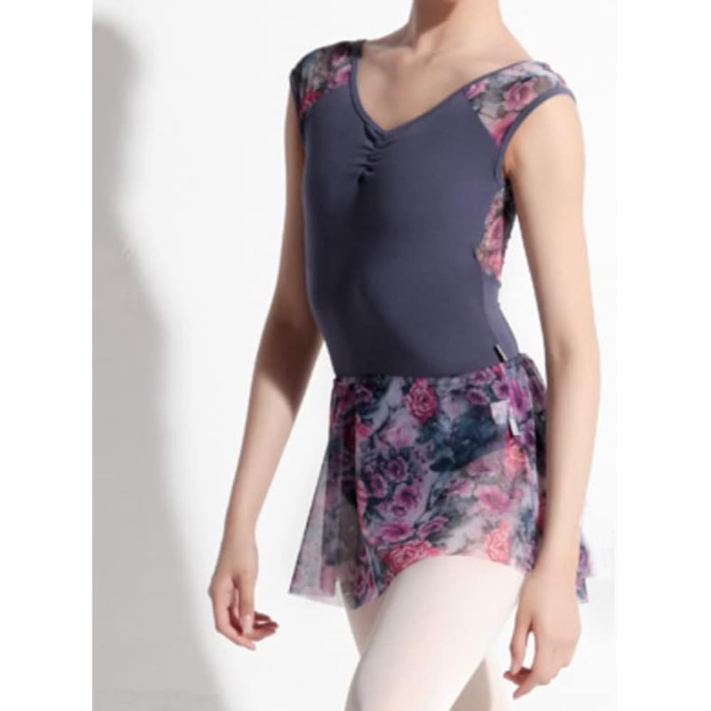 [ProDance] ProDance Floral Pattern Flower Gray Black Half Cup Ballet Leotard PLHA017B